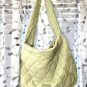 Poppy & Peonies Quilted Hobo Tote Bag with Matching Cosmetic Case-Mint Green